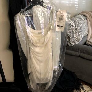 Cream Colored Heavy Beaded Beautiful Cow-neck made MIDI Dress